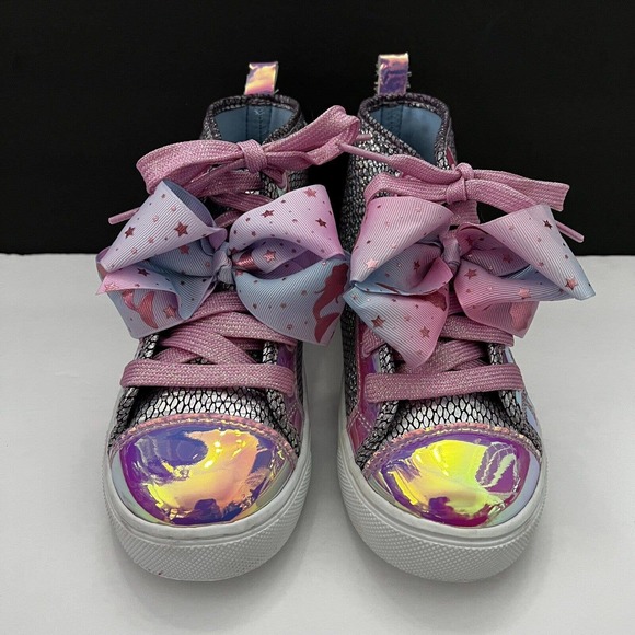JoJo Siwa Purple Iridescent Mermaid Bow Lace Up Shoes High Top Sneakers Girl 2 - Picture 2 of 12